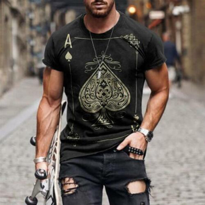 T-Shirt Men Fashion Poker Card Ace of Spades Short Sleeve Black Soft Tee T Shirt