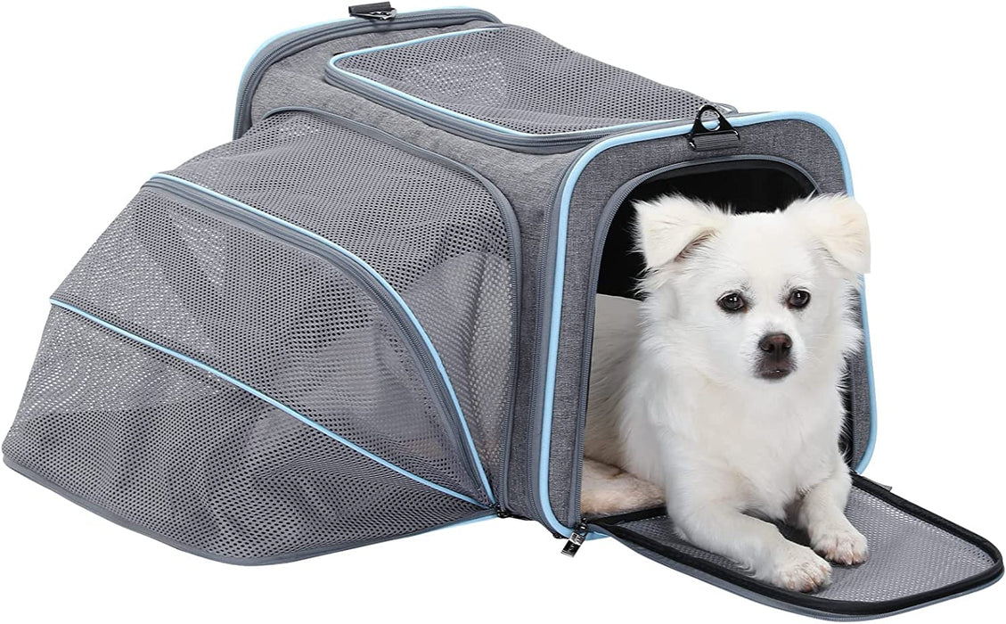 Expandable Cat Carrier Dog Carriers,Airline Approved Soft-Sided Portable Pet Travel Washable Carrier for Kittens,Puppies,Removable Soft Plush Mat and Pockets,Locking Safety Zippers