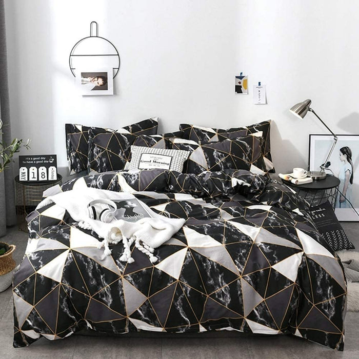 Black Marble Comforter Set Full Geometric Bedding Comforter Men Boys Bed Comforter White Grey Triangle Bedding Comforter 3Pcs Black Comforter Sets Full Size