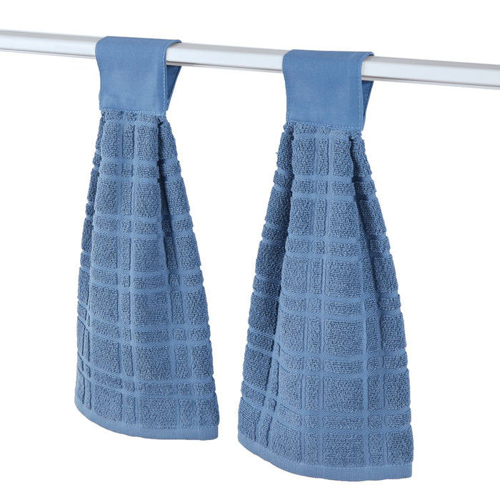 Hanging Tufted Design Kitchen Towels - Set of 2 - Touch Tab Top Closure - Hangs on Appliances, Drawer Handles - Machine Wash, Cotton - 18"L X 16"W - 3 Colors