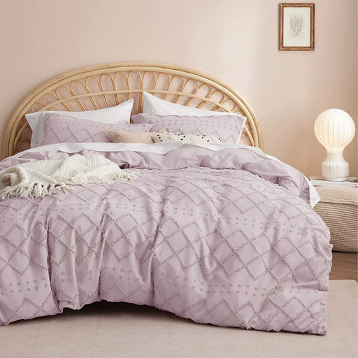 Bedsure Boho Duvet Cover Queen - Boho Bedding, Tufted Queen Duvet Cover for All Seasons, 3 Pieces Embroidery Shabby Chic Home Bedding Duvet Cover Set (Dusty Pink, Queen, 90X90)