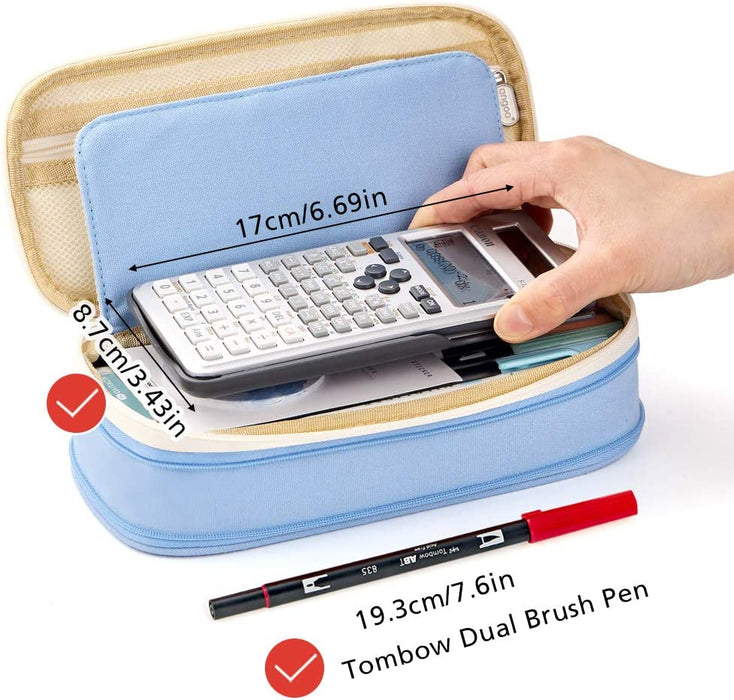 EASTHILL Big Capacity Pencil Pen Case Office College School Large Storage High Capacity Bag Pouch Holder Box Organizer Light Blue