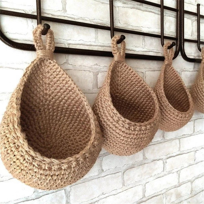 Jute Eco Storage Basket Portable Wall Hanging Flower Basket Organizer Fruit Vegetable Toys,Rattan Box Home Decoration by