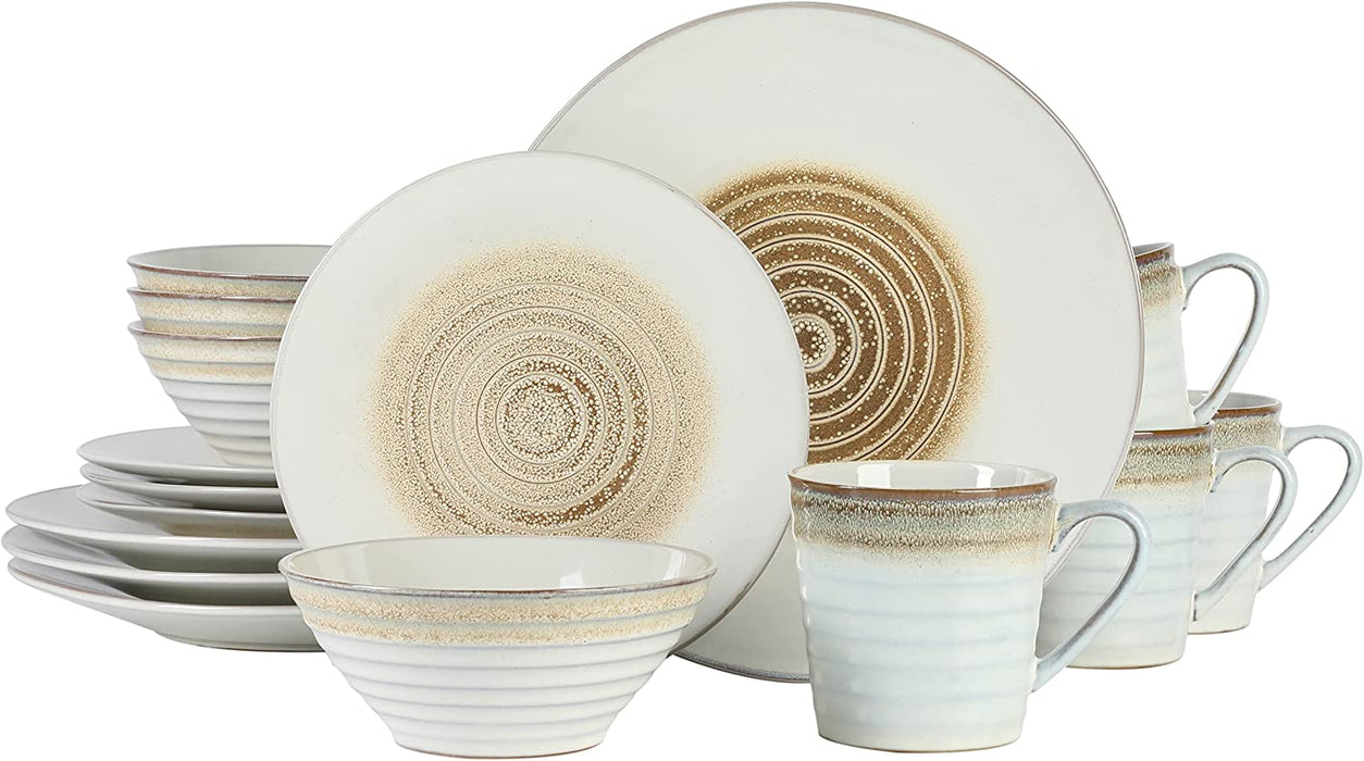 Gibson Elite Terranea round Reactive Glaze Terra Cotta Dinnerware Set, Service for Four (12Pcs), Grey