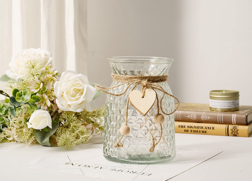 Fake Flowers with Vase, Silk Roses Artificial Flowers in Vase, Faux Flower Arrangement with Vase Suitable for Home Office Decoration, Dining Table Centerpiece(White)