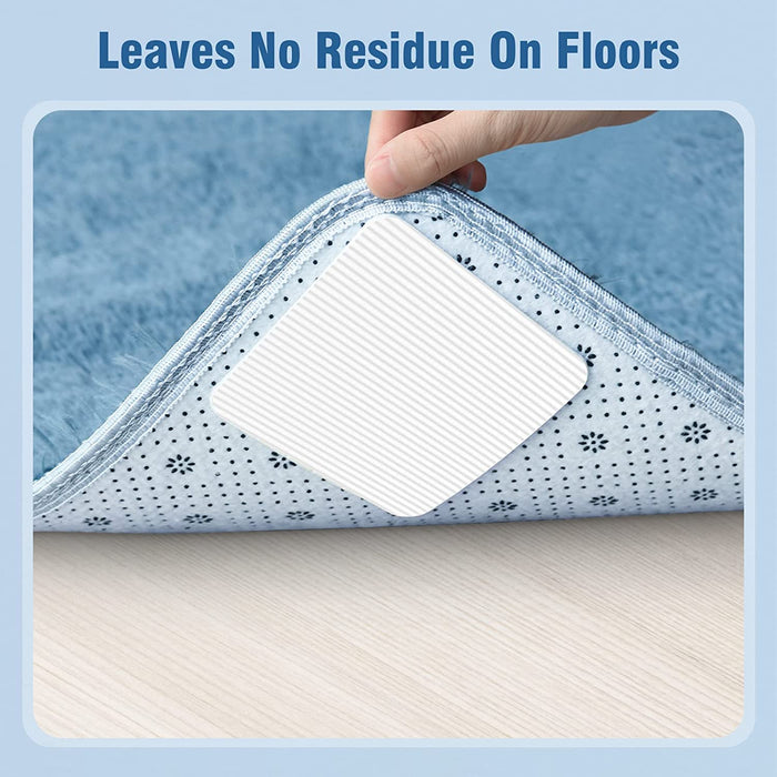 Rug Pad Gripper, 4 PCS Non-Slip Grippers for Area Rug, Washable anti Curl Rug Tape, Reusable Rug Pads Grippers for Hardwood Floors and Tiles, Keep Your Rug in Place and Grips Carpet Corners