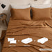 Simple&Opulence 100% Linen Sheet Set Solid Color-4 Pcs Washed French Linen Bed Sheets(1 Flat Sheet,1 Fitted Sheet,2 Pillowcases)-Breathable Bedding Set (Rust, Queen)