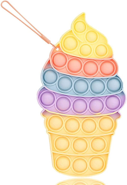 Fidgets Bubble Toys Packs, Pop Push Bubble Popper Fidget Toys Sensory Ice Cream Toys Set It with Lanyard, Silicone Anxiety Stress Relief Toys for Autism Special Needs Child Older (Ice Cream)