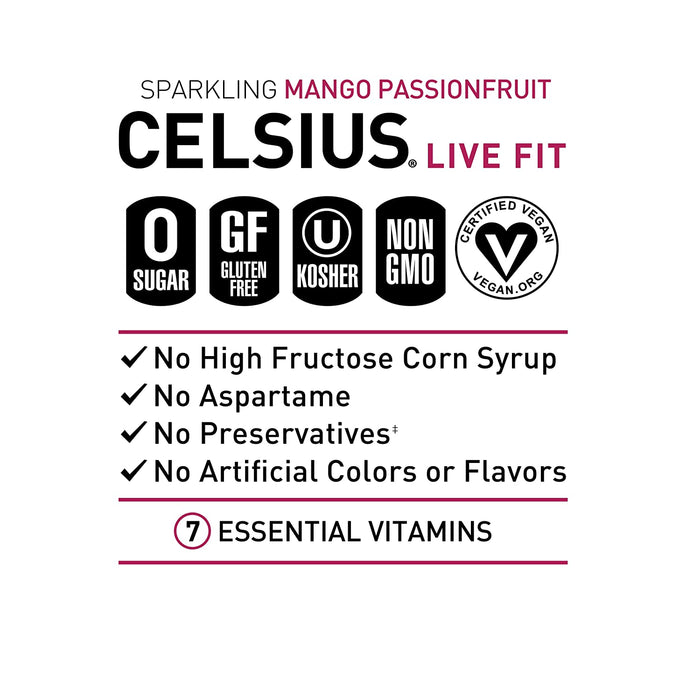 CELSIUS Sparkling Mango Passionfruit, Functional Essential Energy Drink 12 Fl Oz (Pack of 12)