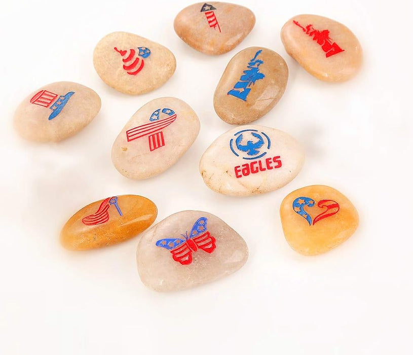 ROCKIMPACT 12-Pack US Patriotic Rocks - American Flag Decor Outdoor - USA Decorations for Home