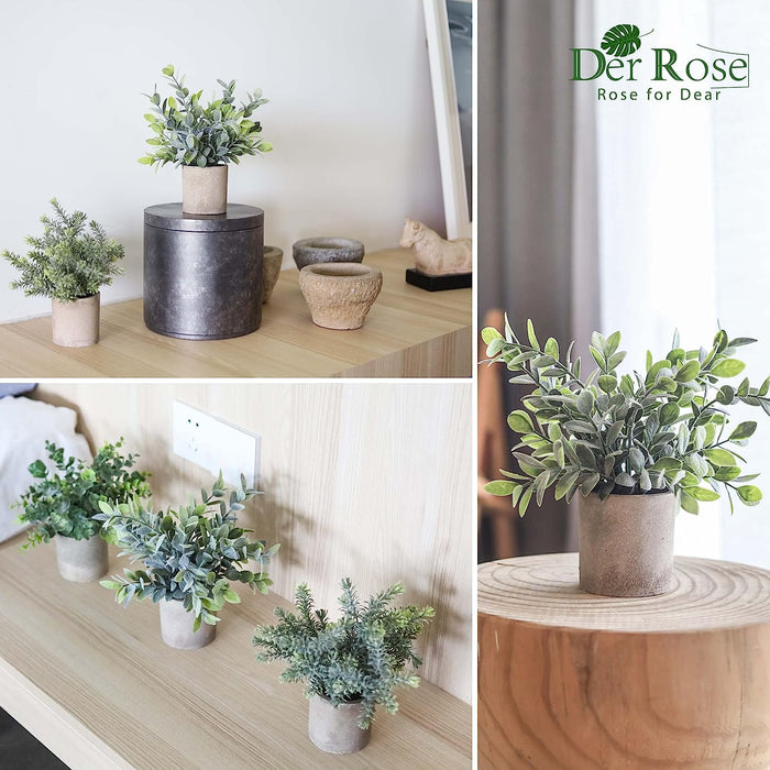 3 Pack Mini Potted Fake Plants Artificial Plastic Eucalyptus Plants for Home Office Desk Farmhouse Room Decor