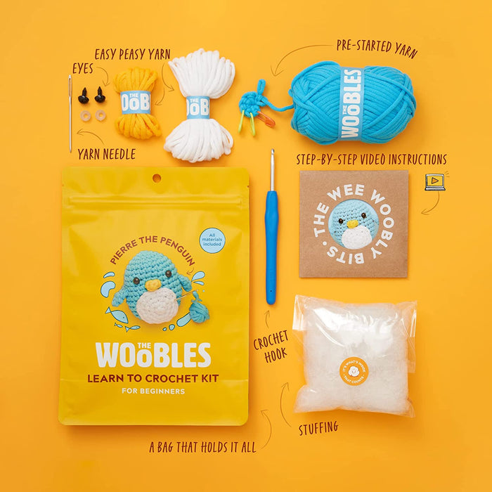 Beginners Crochet Kit with Easy Peasy Yarn, Crochet Kit for Complete Beginners with Step-By-Step Video Tutorials, Pierre the Penguin