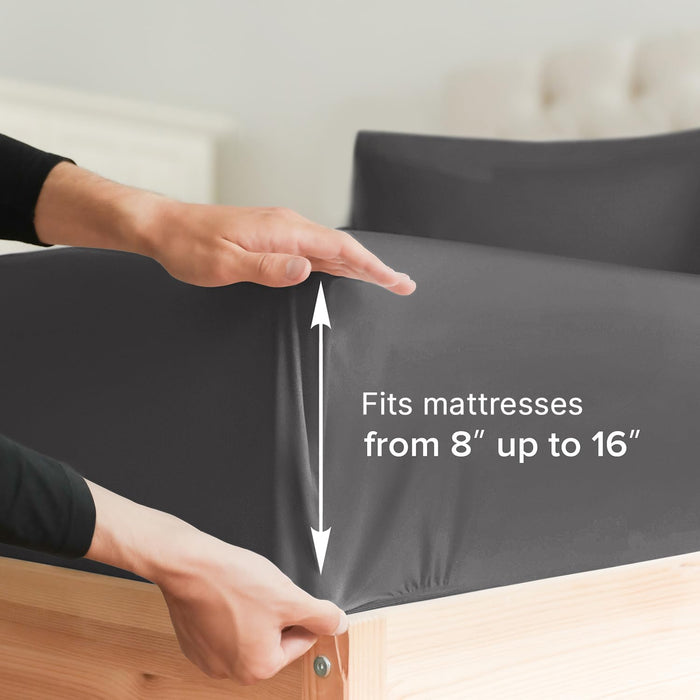 Cal King Size 4 Piece Sheet Set - Comfy Breathable & Cooling Sheets - Hotel Luxury Bed Sheets for Women & Men - Deep Pockets, Easy-Fit, Soft & Wrinkle Free Sheets - Dark Grey Oeko-Tex Bed Sheet Set