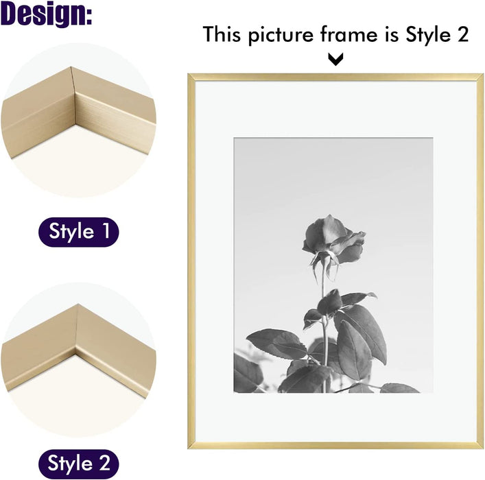 , 7 Pack Frames for One 11X14, Two 8X10, and Four 5X7 Pictures. Aluminum Photos Frame for Wall or Tabletop Display (Gold)