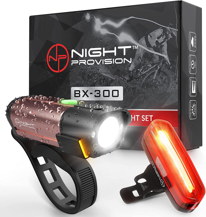 BX-300 Rechargeable Bike Light Set - Powerful Front and Back Lights, Bicycle Accessories for Night Riding, Cycling Safety Best Headlight with USB Tail Rear for Adults Kids Men Women Road Mountain