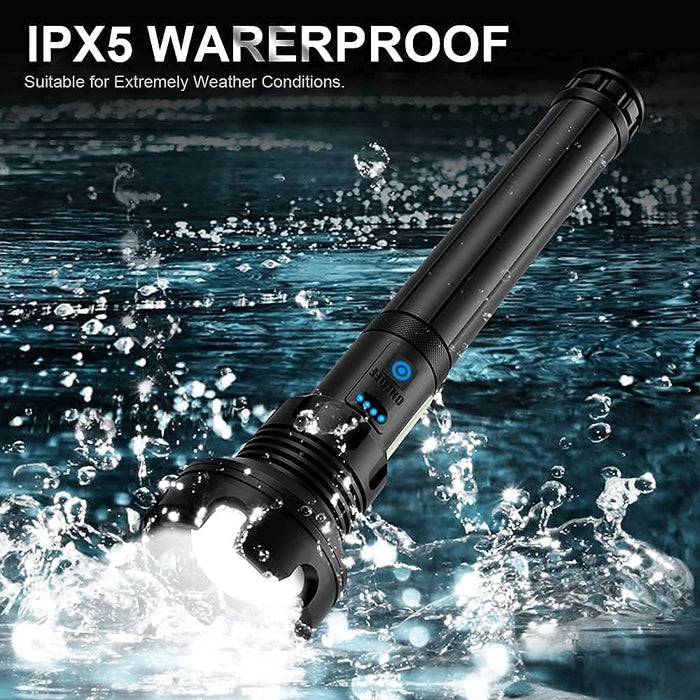 Led Rechargeable Tactical Flashlights 90000 High Lumens, Xhp90 Brightest Flashlight with Cob Sidelight, Powerful Emergency Flashlight with USB Output as Power Bank, Zoomable, Waterproof,7Mode