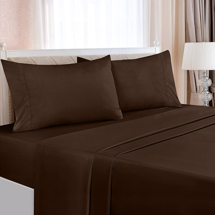 Queen Bed Sheets Set - 4 Piece Bedding - Brushed Microfiber - Shrinkage and Fade Resistant - Easy Care (Queen, Brown)