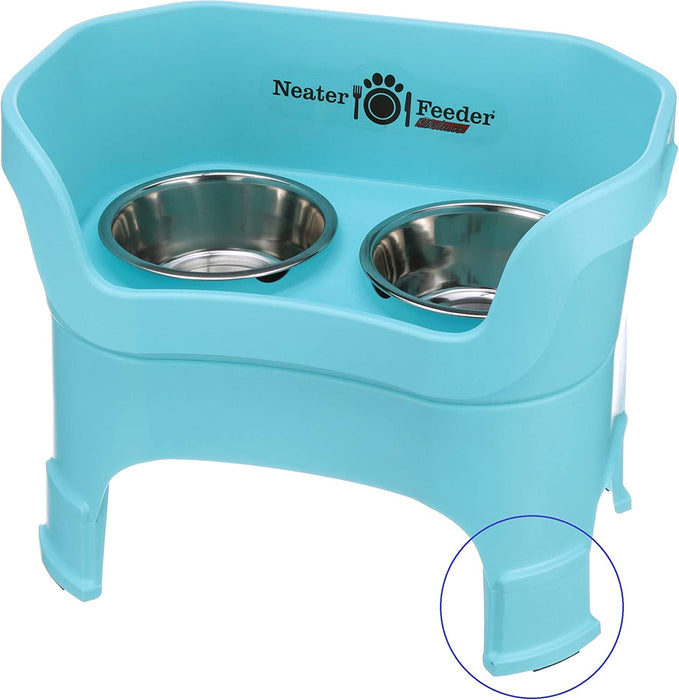 Neater Feeder Deluxe with Leg Extensions for Small Dogs - Mess Proof Pet Feeder with Stainless Steel Food & Water Bowls - Drip Proof, Non-Tip, and Non-Slip - Gunmetal Grey