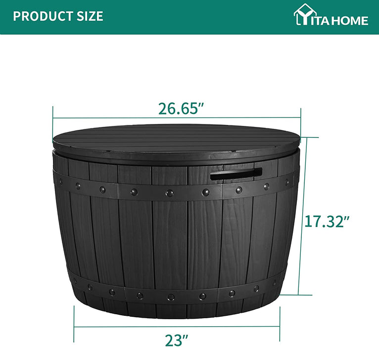 33 Gallon round Deck Box, Outdoor Storage Box for Patio Furniture,Patio Table for Cushion, Pool Accessories, Outdoor Toys, Waterproof Resin & Easy Assembly & Lightweight, Black