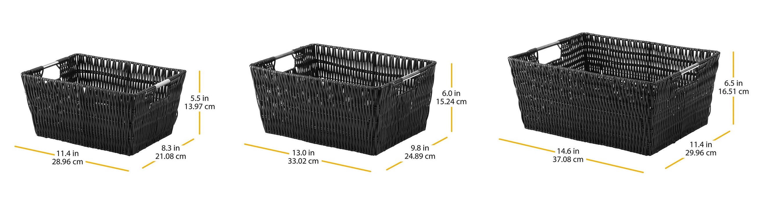 Whitmor Rattique® Storage Tote Baskets - Set of 3 - Black
