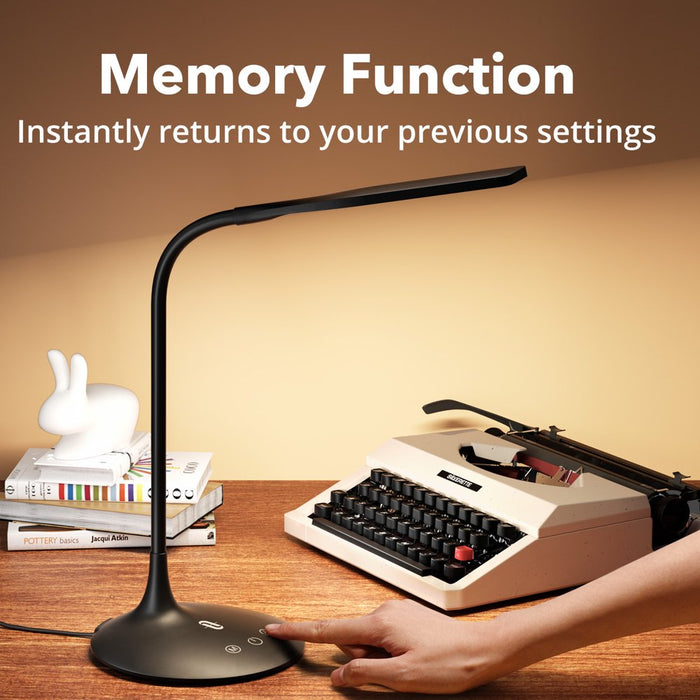 LED Desk Lamp, 15" Flexible Gooseneck Table Lamp, Dimmable Office Reading Lamp with Smooth Brightness Adjustment Touch Control, Black