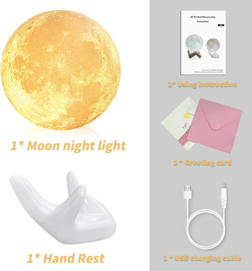Balkwan Moon Lamp 3.5 Inches 3D Printing Moon Light Uses Dimmable and Touch Control Design,Romantic Funny Birthday Gifts for Women,Men,Kids,Child and Baby. Rustic Home Decor Rechargeable Night Light