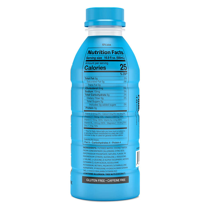 Drink Sports Beverage"Blue RASPBERRY," Naturally Flavored, 10% Coconut Water, 250Mg Bcaas, B Vitamins, Antioxidants, 835Mg Electrolytes, 25 Calories per 16.9 Fl Oz Bottle (Pack of 12)