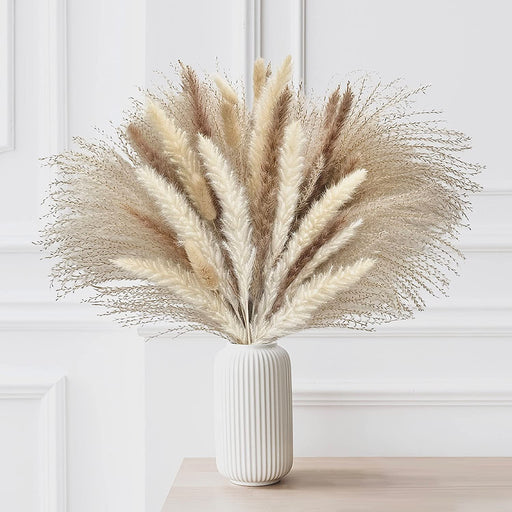 85Pcs Boho Home Decor Dried Flowers Arrangements White & Natural Pampas Grass, Reed, Bunny Tails