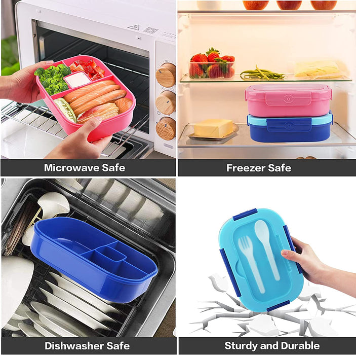 Bento Box Kit, 4 Compartments 1.3L Lunch Box Kids with Fork&Spoon, Leak-Proof Bento Box Adult Lunch Box, Lunch Box Containers for Adults Toddler, Microwaveable, Dishwasher & Freezer Safe