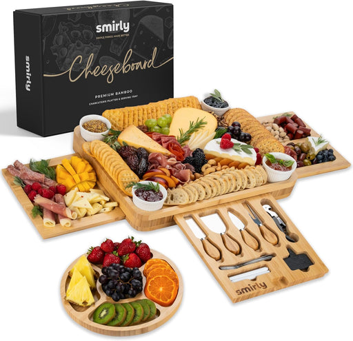 Charcuterie Boards Gift Set: Large Charcuterie Board Set, Bamboo Cheese Board Set - Unique Christmas Gifts for Women - House Warming Gifts New Home, Wedding Gifts for Couple, Bridal Shower Gift