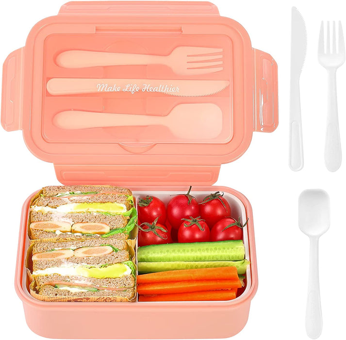 Bento Box for Kids Adults Lunch Box with 3 Compartment,Wheat Fiber Leak Proof Food Container with Spoon & Fork,1200Ml Lunch Boxes Containers for Men Women (Model2-Blue)