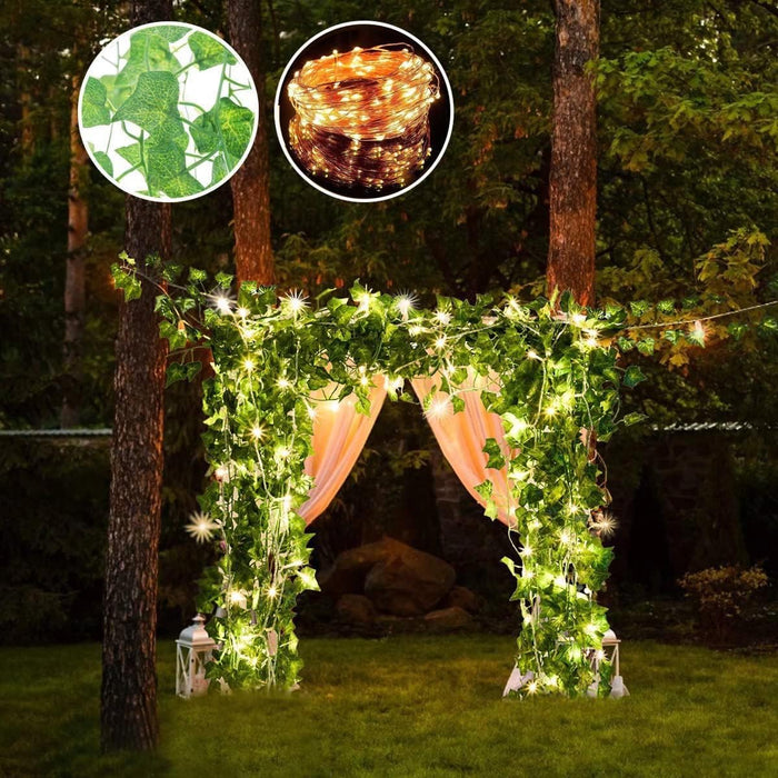 12 Pack Fake Vines for Room Decor with 100 LED String Light Artificial Ivy Garland Hanging Plants Faux Greenery Leaves Bedroom Aesthetic Decor for Home Garden Wall Wedding