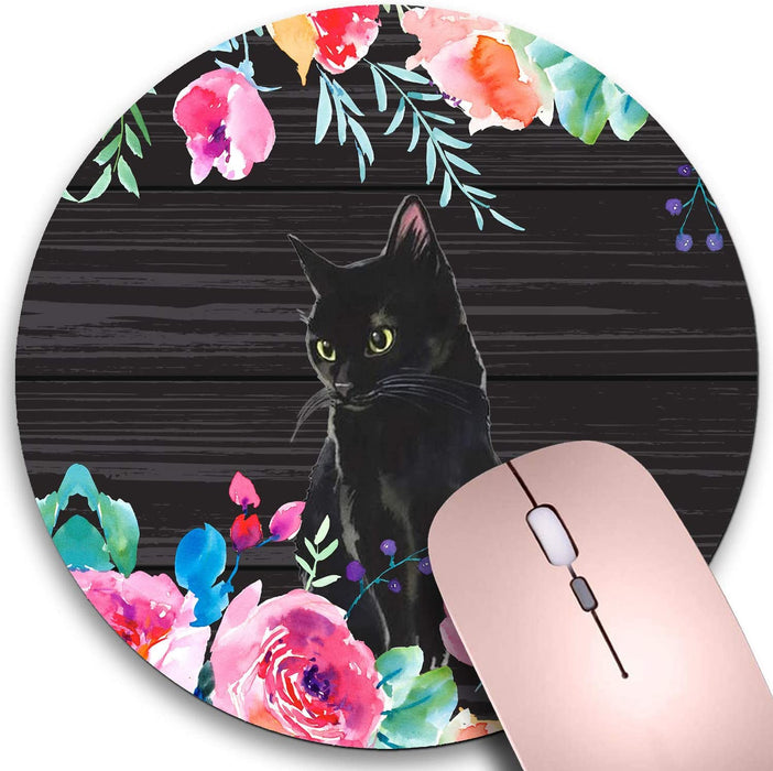 Round Mouse Pad,Black Cat Non-Slip Rubber Circular Mouse Pads Customized Designed for Home and Office,7.9 X 7.9Inch