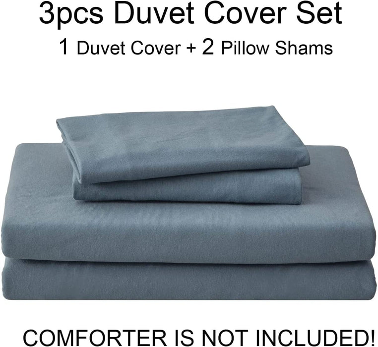 Jersey Knit Duvet Cover Set 100% T-Shirt Cotton Super Soft Comfy 3Pc Bedding Set with Zipper Closure (Solid Cerulean Blue, King)