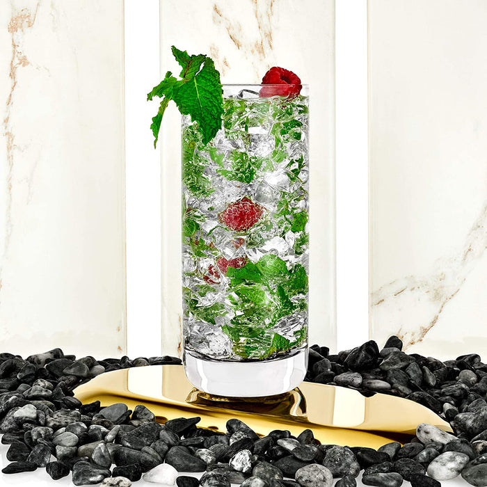 Faye 13Oz Highball Glasses, 6Pc Tall Glass Sets. Lead-Free Crystal Glass Drinking Glasses. Water Glasses, Mojito Glass Cups, Tom Collins Bar Glassware, and Mixed Drink Cocktail Glass Set