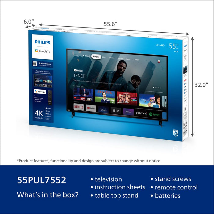 Philips 55" Class 4K Ultra HD (2160P) Google Smart LED TV (55PUL7552/F7)