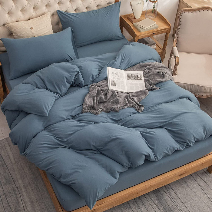 Jersey Knit Duvet Cover Set 100% T-Shirt Cotton Super Soft Comfy 3Pc Bedding Set with Zipper Closure (Solid Cerulean Blue, King)