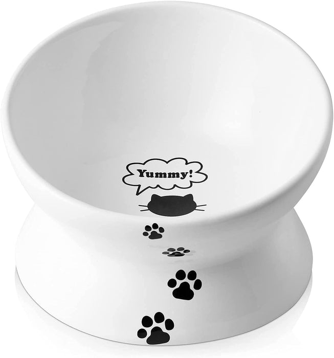 Raised Cat Food Bowl, Ceramic Elevated Cat Bowl, Title Angle Protect Cat'S Spine, anti Vomiting Cat Dish, Backflow Prevention, Grey