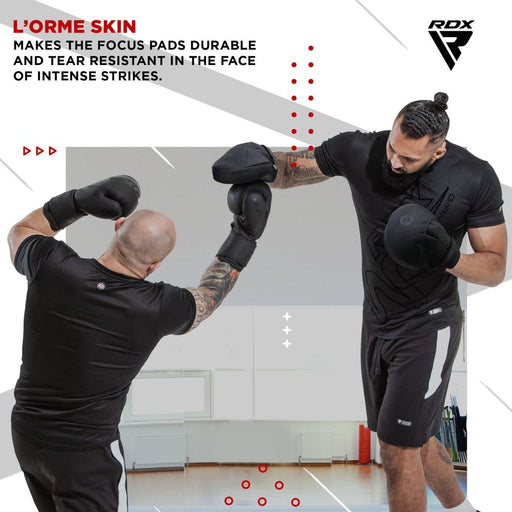 RDX Focus Boxing Punch Mitts, Punching Target, Punching Pad Maya Hide Leather Training Pads, Black