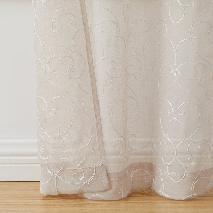 Mainstays Modern Scroll Beigerod Pocket Sheer Curtain Set, 28" X 63" (4 Panels)