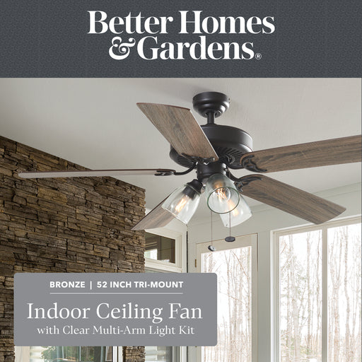 Better Homes & Gardens 52" 5 Blade Oil-Rubbed Bronze with 3 Lights