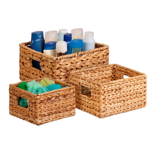 Honey Can Do Three Water Hyacinth Woven Nesting Storage Baskets with Handles