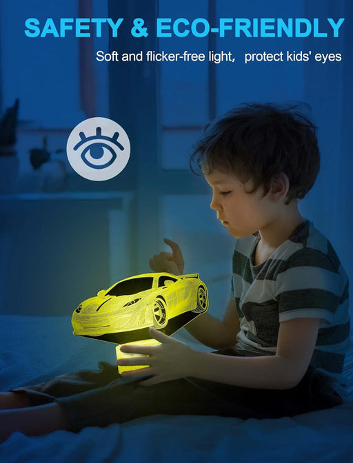 Racing Car Night Light for Kids, 3D Illusion Lamp, 16 Colors Changing with Remote Control, Room Decor, Gifts for Children Boys Girls