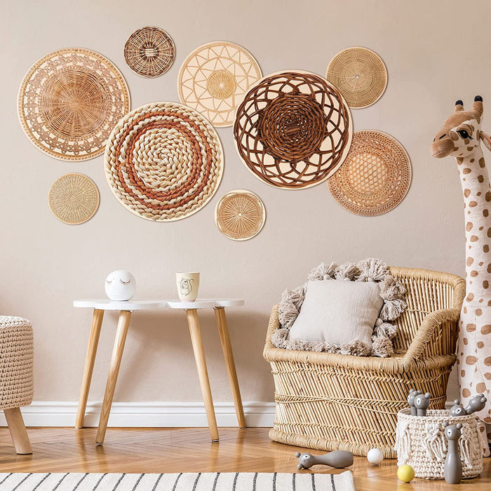 9 Pcs Boho Basket Wall Decals round Modern Peel and Stick Wall Decals Removable Boho Wall Decal Adhesive Boho Nursery Wall Decor for Bedroom Living Room Office Wall, Just Stickers (Classic) (Boho Style)