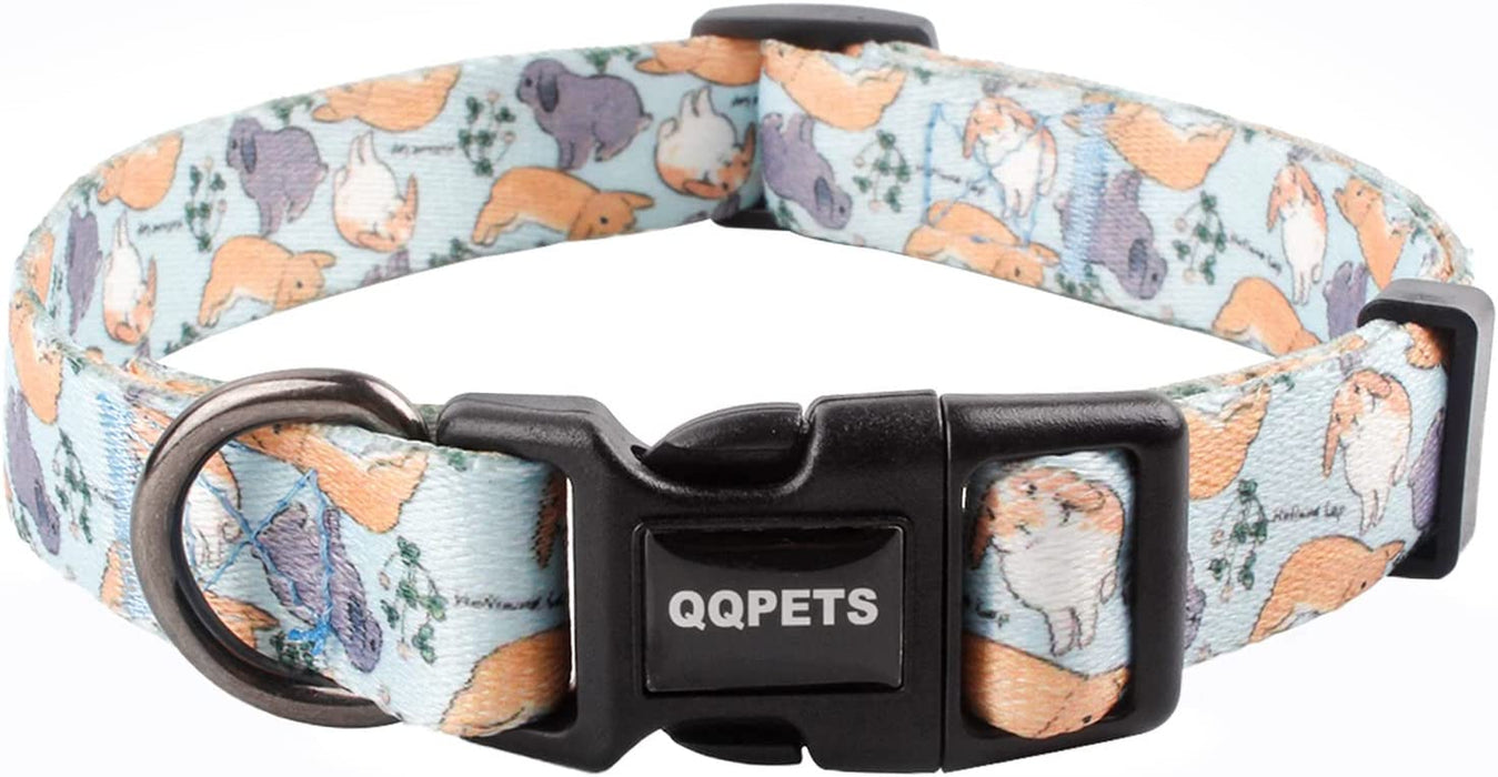 QQPETS Adjustable Soft Dog Collar: Print Flower Pink Multicolor Cute Patterns for XS Small Medium Large Pet Girl Boy Puppy Walking Running Training (M, Bone)