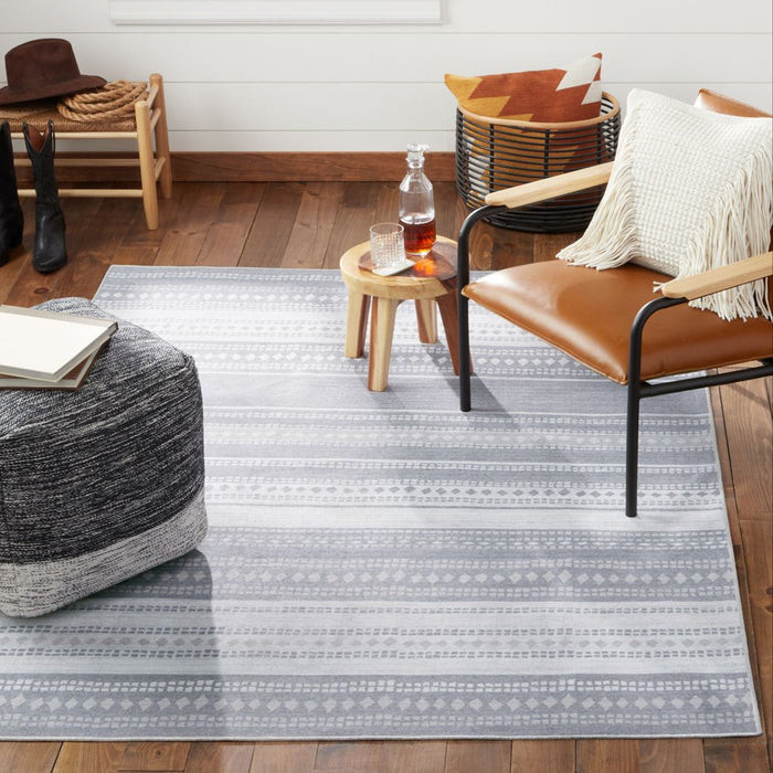 Wanda June Home Stripe Washable Area Rug, Light Grey, 3'9" X 5'5" by Miranda Lambert