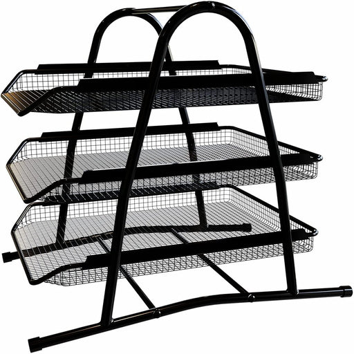 3 Tier Paper Tray Organizer for Desk, Black Stackable File Rack Metal Mesh Letter Trays, Multifunctional Metal Grid Document Holder and Storage for Office Desktop Organization and Accessories