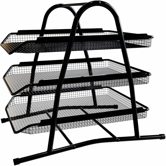 3 Tier Paper Tray Organizer for Desk, Black Stackable File Rack Metal Mesh Letter Trays, Multifunctional Metal Grid Document Holder and Storage for Office Desktop Organization and Accessories