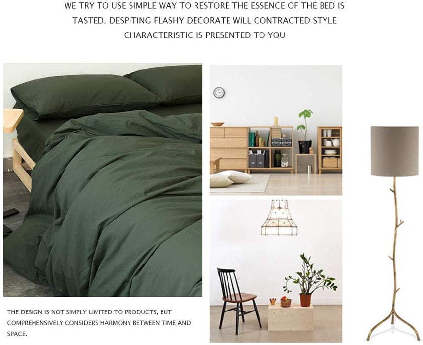Dark Green Duvet Cover Soft Washed Cotton Bedding Collection for Adults Queen Bed Quilt Cover Solid Color Simple Bedroom Set Breathable and Comfortable