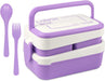 Bento Box Japanese Lunch Box Kit, Stackable 2 Layer Lunch Box, Leakproof Wheat Straw BPA Free Bento Lunch Boxes Set with Soup Cup, Spoon and Fork, Cake Cups